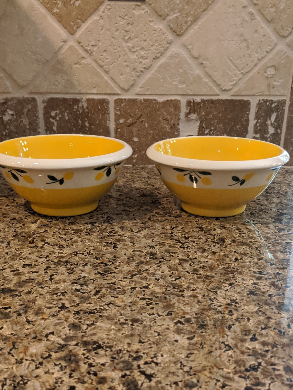 Terramoto Set Of 2 Lemon Bowls Ceramic Pottery Cereal Soup Sunny Yellow Rare